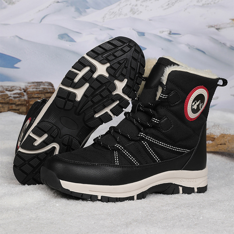 2025 nuevas botas de nieve de lana artificial corta transfronteriza al aire libre de invierno para mujeres con cordón deportivo espeso zapatos de algodón casuales