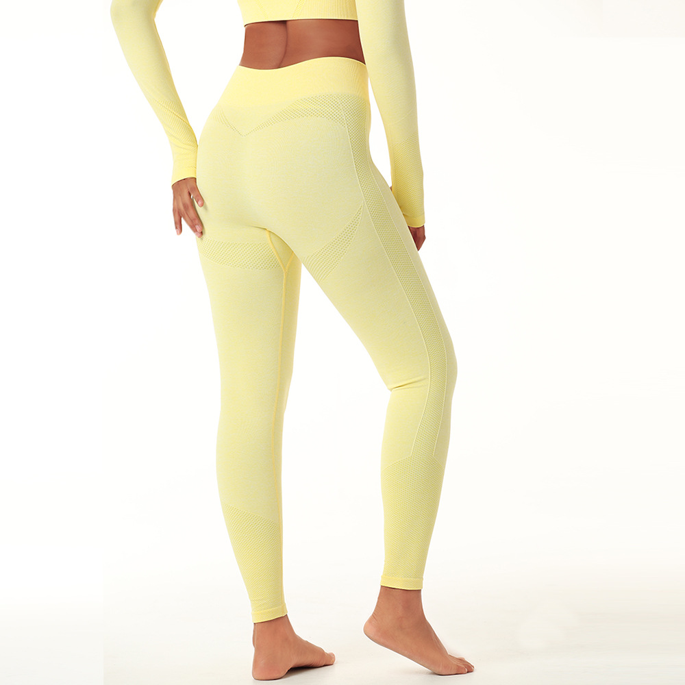 厂家定制夏季镂空性感长袖女纯色九分裤吸湿排汗运动瑜伽紧身套装