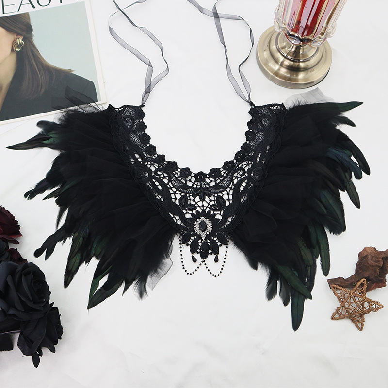 Estilo gótico europeo y americano encaje bordado plumas chal diamantes plumas un ojo máscara media cara props de Halloween