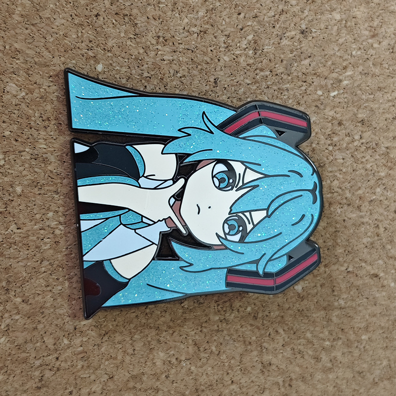 Two-Dimensional Anime Enamel Pin Imitation Enamel Glitter Girl Metal Badge Backpack Decoration Pin
