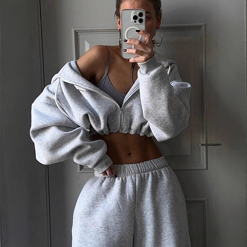 2026 Autumn and Winter New Amazon European and American Foreign Trade Women's Fashion Long-Sleeved Sports Casual Sweatshirt Set Two-Piece Set