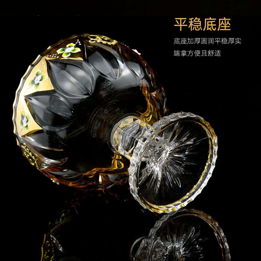 珐琅花描金线果斗捷克宫廷风高脚果斗轻奢复古大尺寸水晶玻璃果斗