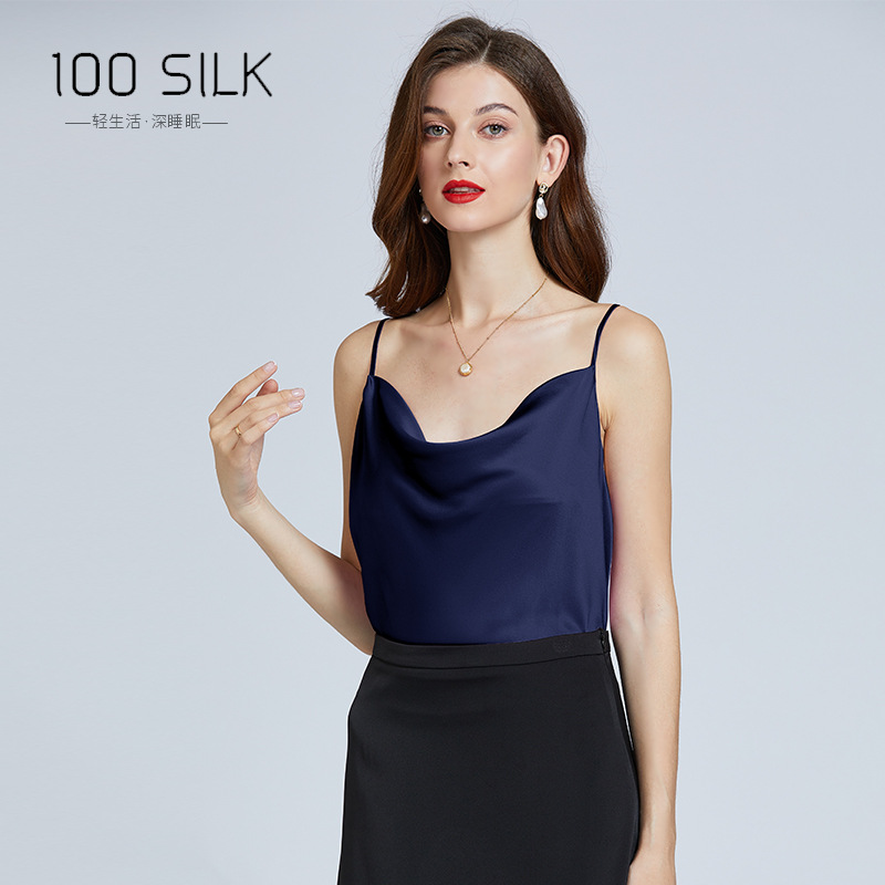 Pure Lust Style Pure Color Silk Camisole Design 100% Mulberry Silk Swing Collar Women's French Inner Top