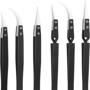 6Pcs Precision Ceramic Reverse Soldering Tweezers, Anti-Magnetic Tip & Curved Tip Tweezers Set Non-Conductive