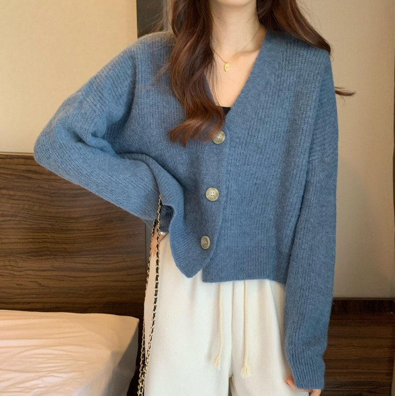Retro con cuello en V estilo perezoso de punto cardigan desgaste exterior de las mujeres suelta otoño nuevo estilo suave glutinoso suéter abrigo moda image 6