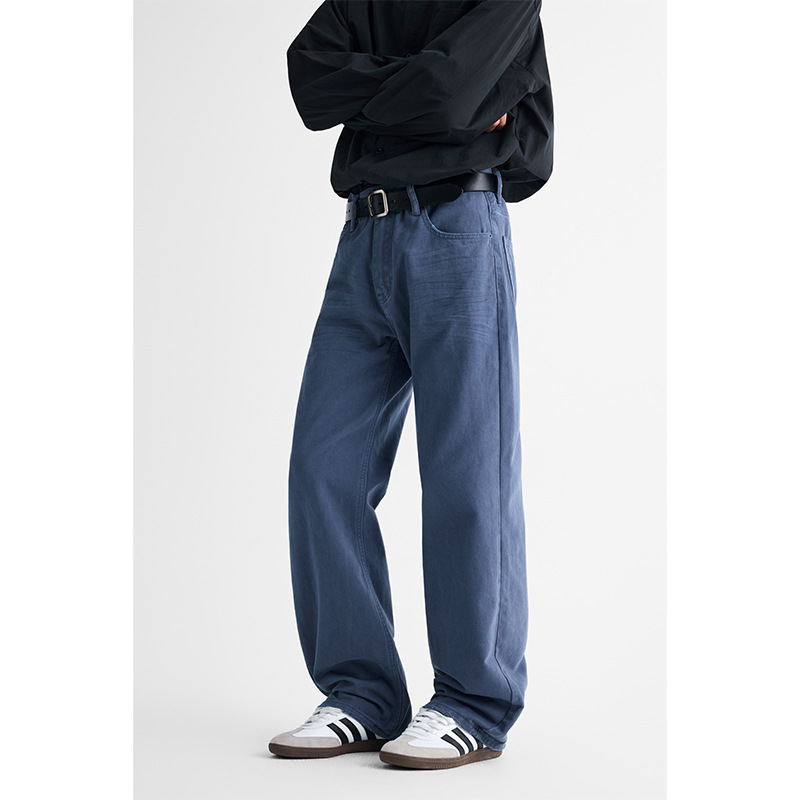 Pantalones Casuales Rectos de Algodón para Hombre Lavados Corte Holgado para Uso Casual