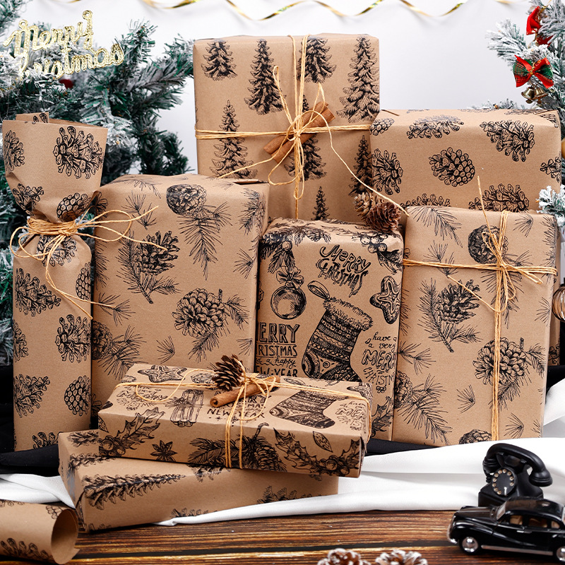 Transfronterizo Amazon gran tamaño nuevo papel de regalo de Navidad papel de regalo de papel kraft de doble cara 80g papel de regalo