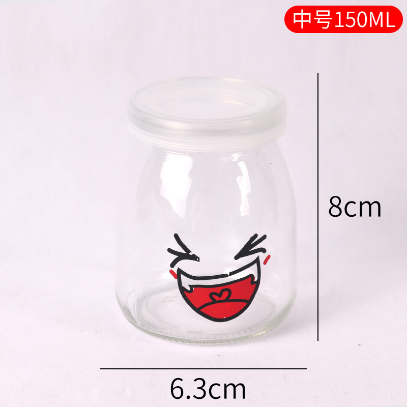 Vaso para pudín con tapa, botella de vidrio para pudín, tarro de miel, gelatina, vaso para mousse de leche de doble capa, vaso para yogur, patrones creativos al por mayor