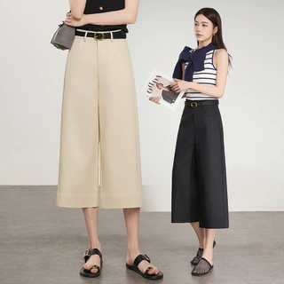 正品桑蚕丝七分阔腿裤女2026夏季新款宽松百搭薄款直筒休闲裤子