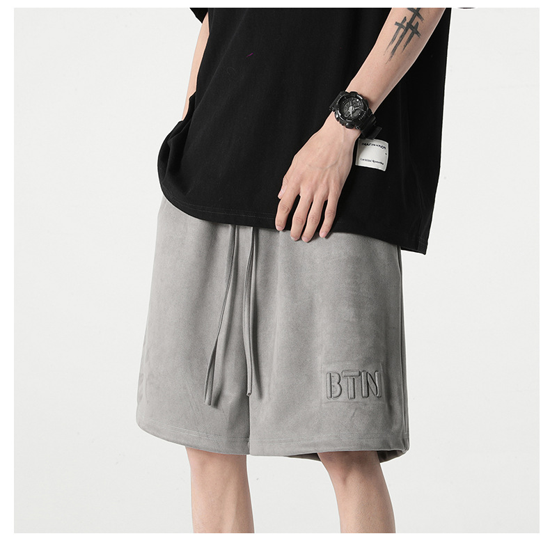 New summer casual shorts for men, suede loose stretch capri pants, American steel stamp straight-leg sport pants pic 21