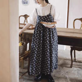 森系女装吊带裙夏小清新碎花连衣裙学生宽松日系文艺复古森女风