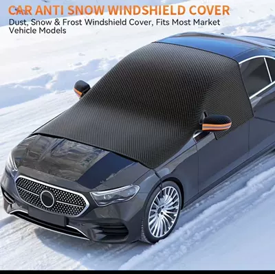 Car Magnetic Snow Shield with Thickened Aluminum Film Sunshade, Front Sunshade, Oxford Cloth Snow and Wind Protection, Magnetic Front Window Shield (Car snow shield) - black-orange-reflective-strips-black-edging-frosted-pull-out-pocket-packaging