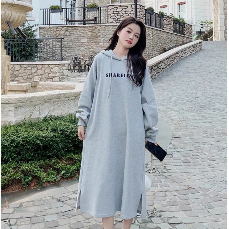 Warm temperament fashion Beibei velvet casual skirt winter fleece-lined Korean style sweater long split hooded dress Warm temperament fashion Beibei velvet casual skirt winter fleece-lined Korean style sweater long split hooded dress