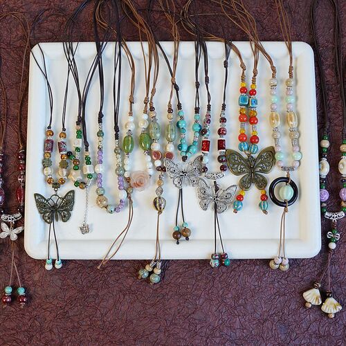 Hot Selling Xiaohongshu Collection of New Chinese Style Ethnic Ceramic Long Pendant Sweater Chains for Women Ancient Style Wall Hangings Accessories