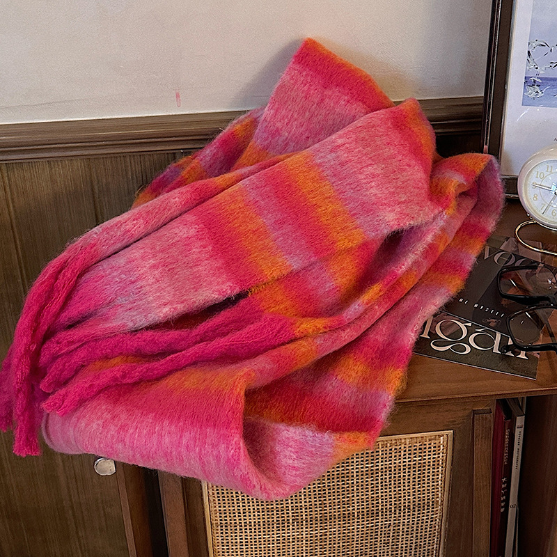 Bufanda Térmica de Color Liso con Flecos de Imitación Lana para Invierno