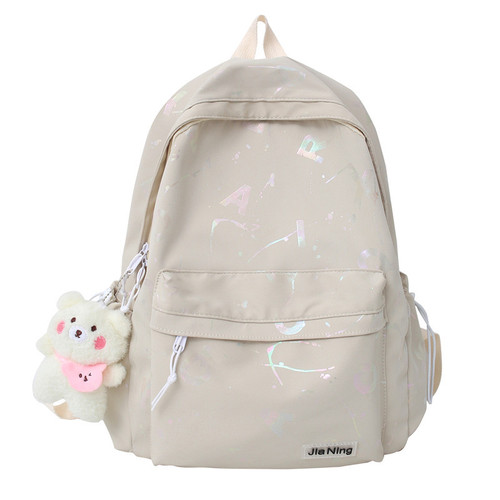 Minimalist Letter Print Dual Shoulder Bag for Women, Japanese Style Casual Student School Bag, Large Capacity College Style Backpack for High School and Middle School Students