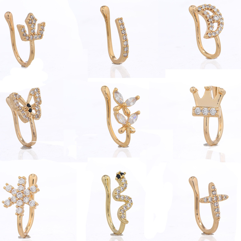 Fashion Moon Crown Alloy Inlay Zircon Nose Ring 1 Piece