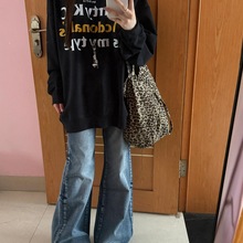 圆领卫衣女装BF风运动休闲设计感无帽上衣服印花高街头宽松秋冬季
