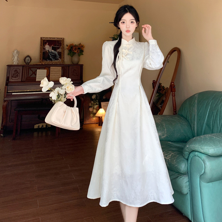 2025春秋新款国风连衣裙女感显瘦优雅长裙大码新中式改良旗袍女装|undefined