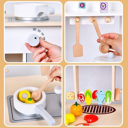 New Style Wooden Japanese Kitchen C Model Child Role-Playing Cut and Cook Fun Cooking Grill Toy New Year Gift