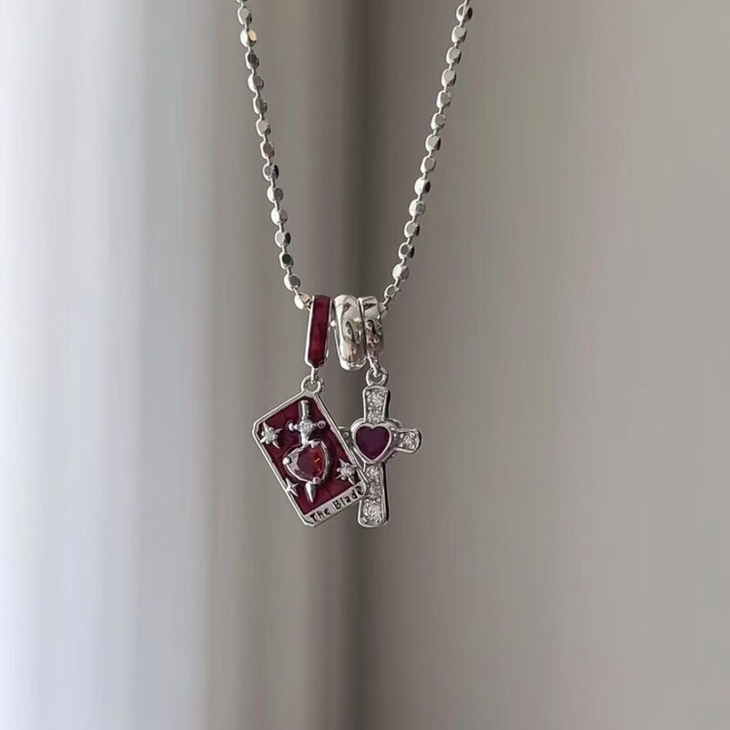 Tarot Sword~Red Love Cross Necklace 2025 New Niche Unique Design High-End Necklace