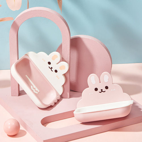 Cute cartoon double-layer soap box without punching wall-mounted drain household bathroom bathroom soap box storage rack
