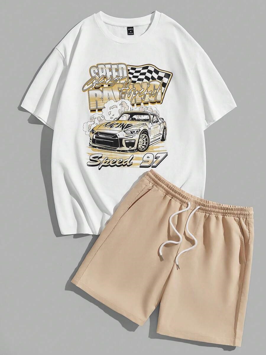 Traje de hombre Camiseta Traje de hombre Cuello redondo Pantalones cortos con cordón de manga corta Carreras Junior Graffiti Impresión digital 3D