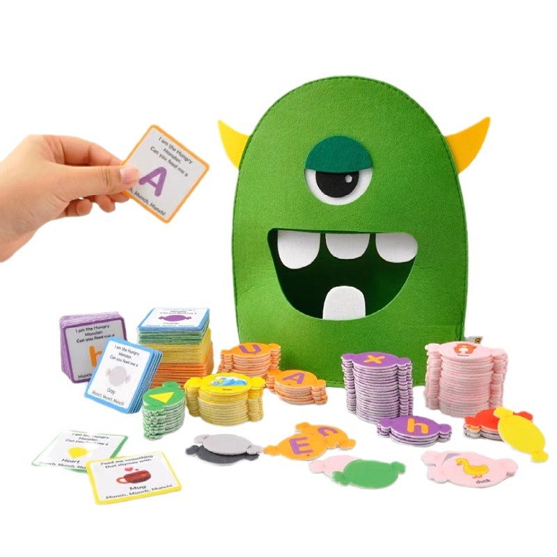 Jardín de infantes para bebés alfabeto aprendizaje acertijos juguetes de iluminación ABC monstruos para niños pequeños comer letras aprendizaje juguetes de feltro