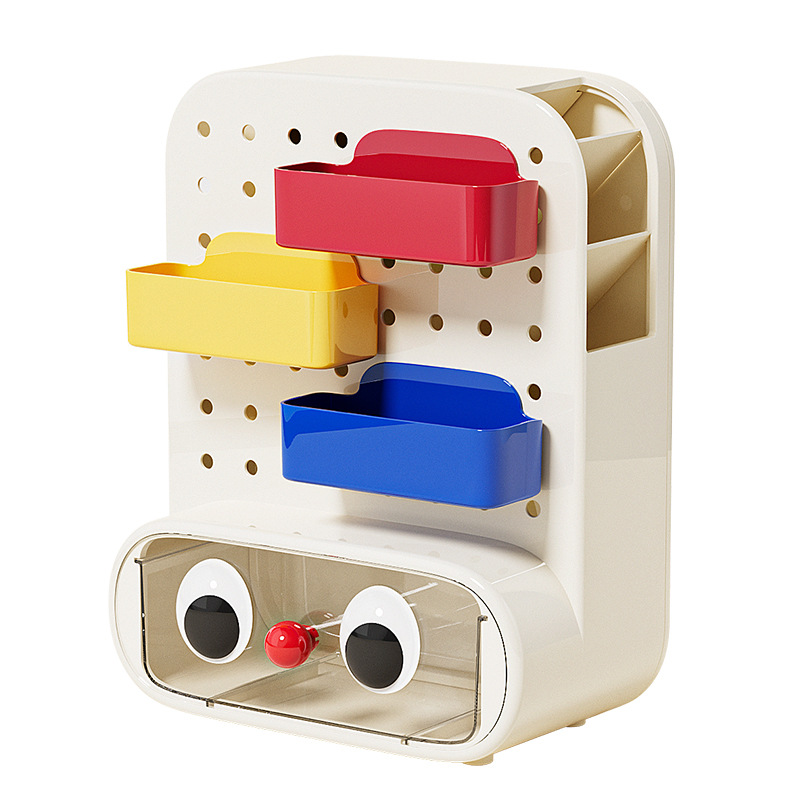 Caja de almacenamiento de tablero de agujero de escritorio, portalápices de papelería para estudiantes de primaria, caja de acabado de cajón pequeño, estante de tablero de agujero de cajón