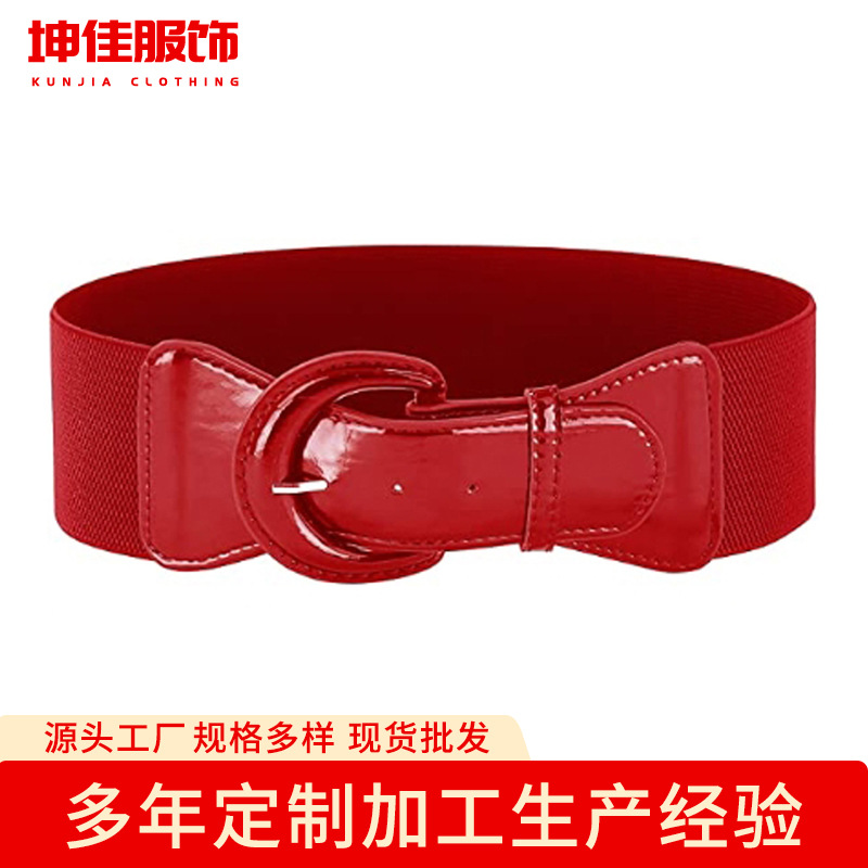 Transfronteriza hebilla elástica cinturón Vintage para las mujeres con abrigo cintura sello decoración vestido ancho cinturón fábrica al por mayor