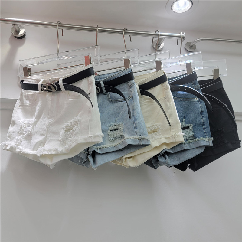 Pantalones Cortos de Mezclilla con Rotos para Mujer Dobladillo Doblado Ajuste Ceñido para Verano image 1