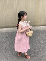 Korean Children's Clothing Girls Summer Pink Graceful Skin-friendly Gentle Lace Splicing Loose Sleeveless Dress Vest Dress 