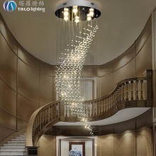 跨境简约水晶吊灯 现代创意复式楼梯小吊灯 圆形个性LED客厅吊灯