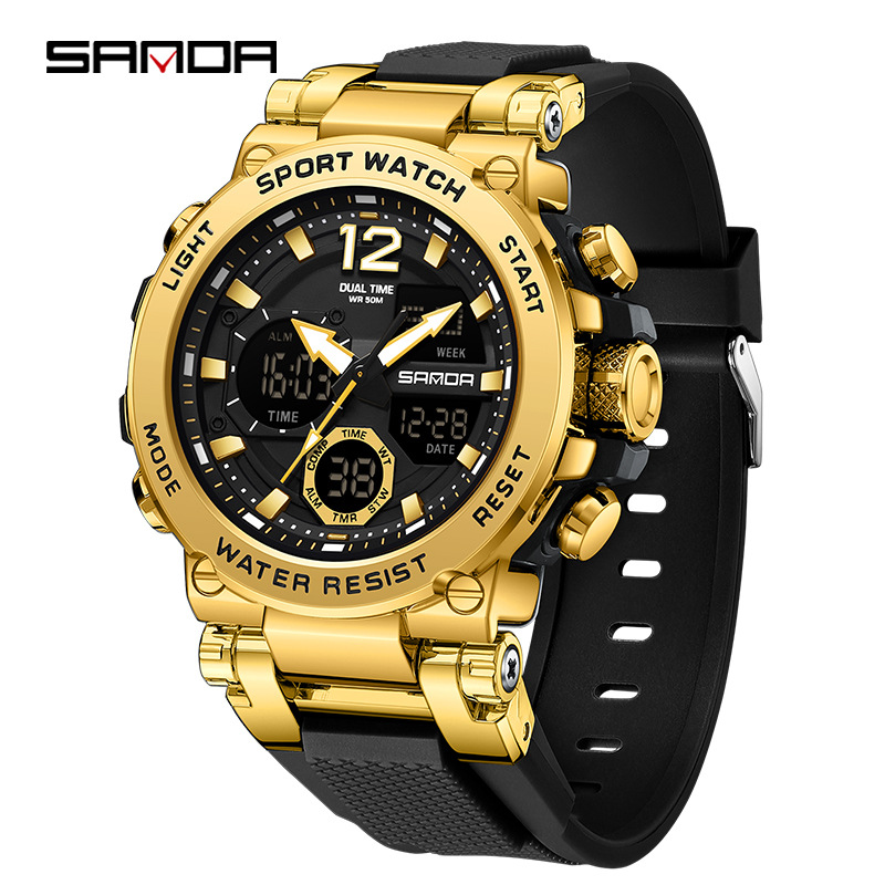 SANDA reloj electrónico de metal con caja de moda multifuncional reloj de hombre nocturna impermeable al aire libre reloj de pulsera deportivo 6178