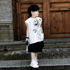 男の子の夏服の国風竹セットの中国風の子供の袖なしの古風の新しい中国式の2つのセットの赤ちゃんの漢服