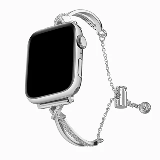 适用苹果表带applewatch交叉双排镶钻金属链条手镯款iwatch手表带