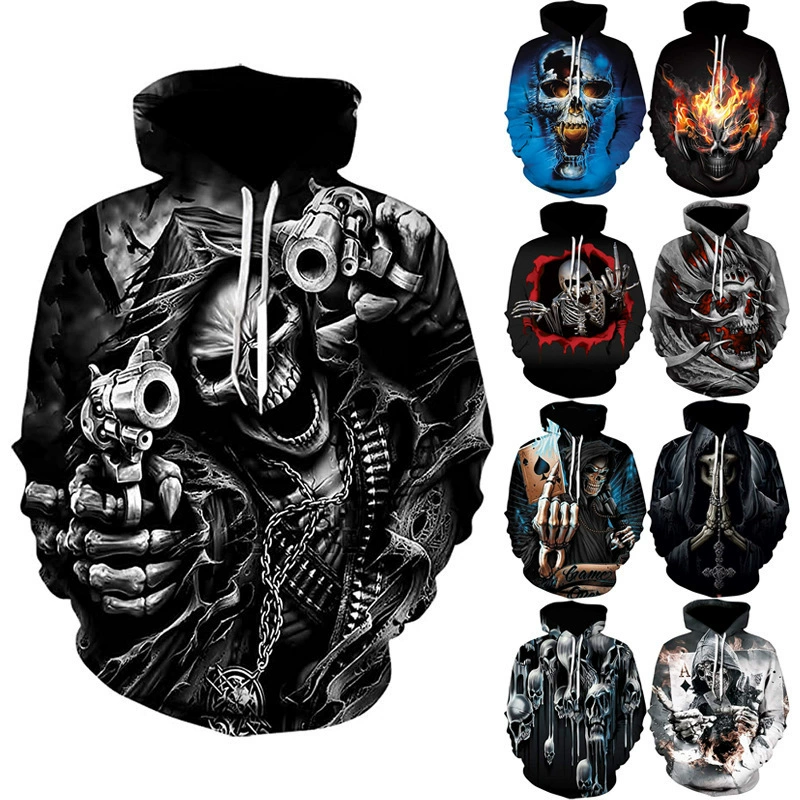 Внешняя торговля Amazon AliExpress мужская свитер 3D с принтом черепа пуловер повседневная толстовка с капюшоном оптом