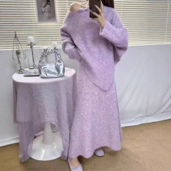 法式温柔风立体花朵宽松设计感不规则气质毛衣女针织衫两件套装潮