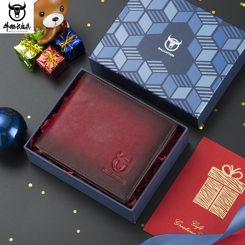 Capitán Niu Guangzhou Baiyun Cartera de fábrica de cuero para hombres cepillo antirrobo corto posición de tarjeta múltiple primera capa billetera de piel de vaca suave