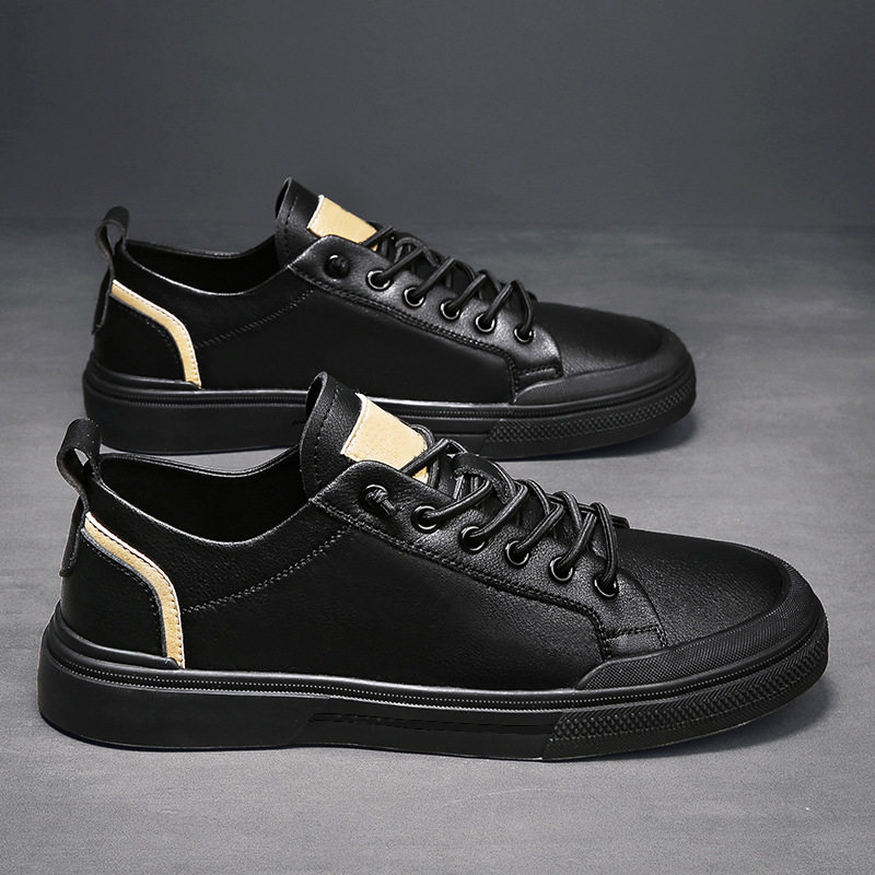 Giày sneaker nam da lì phối chỉ may, đế bằng thấp, phong cách thường ngày — 21506 màu đen, 5025 màu trắng, 5025 màu đen, Màu trắng 21506
