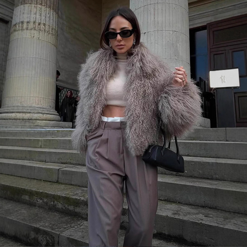 Elegant and Sophisticated Solid Color Curly Long Fur Coat for Women, New Autumn and Winter 2025 Cross-Border European and American Style Wholesale