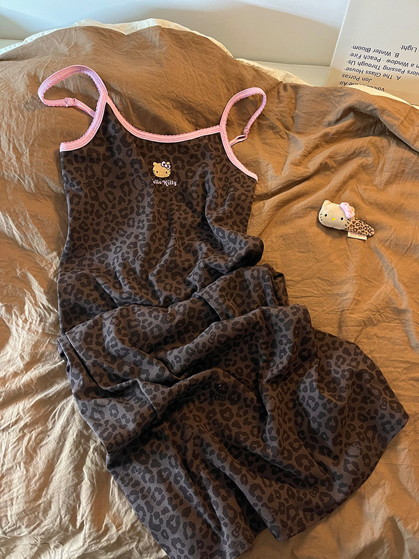 纯欲辣妹豹纹Hello Kitty吊带睡裙女夏季新款舒适外穿家居连衣裙|undefined