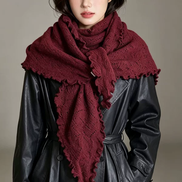 Triangle Scarf and Shawl Dual-Use Hollow-Out Breathable Solid Color Scarf with a Vintage Vibe, Knitted Retro Shawl Scarf for Autumn and Winter