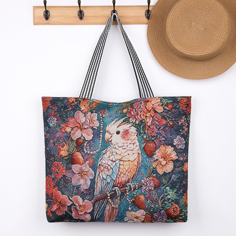 跨境新款款时尚女单肩包民族风妈咪手提刺绣布包超轻大容量购物袋