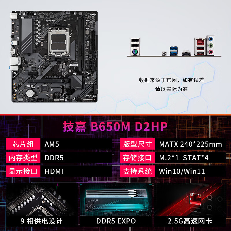 Jijia B650M D2Hp Desktop Computer Motherboard Ddr5 Is Suitable for Am5 Cpu 7500F/7600X/770