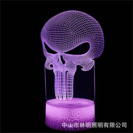 跨境创意3D小夜灯惩罚面具立体视觉触摸遥控16色装饰氛围LED台灯