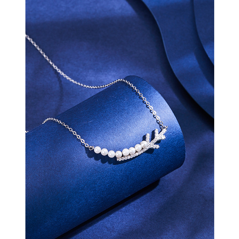 S925 plata esterlina nieve rama collar de perlas para las mujeres Luz de lujo nicho alto sentido 2023 nueva cadena suéter todo partido clavícula cadena