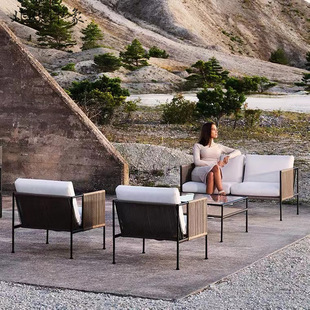 Nordic Outdoor Sofa Courtyard B&B Simple Sofa Chair Coffee Table Combination Outdoor Rattan Table and Chair Aluminum Alloy Furniture