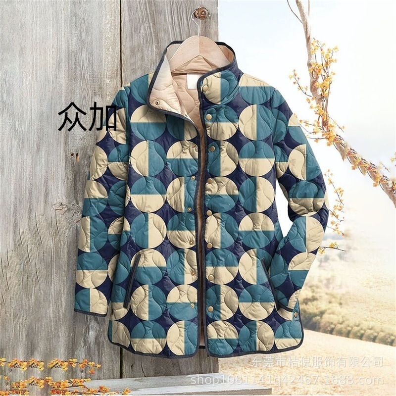 2025 New Stand Collar Quilted Cotton Women's Sweatshirt Floral Pattern Printed Button Women's Cotton Sweatshirt F249 2025 New Stand Collar Quilted Cotton Women's Sweatshirt Floral Pattern Printed Button Women's Cotton Sweatshirt F249