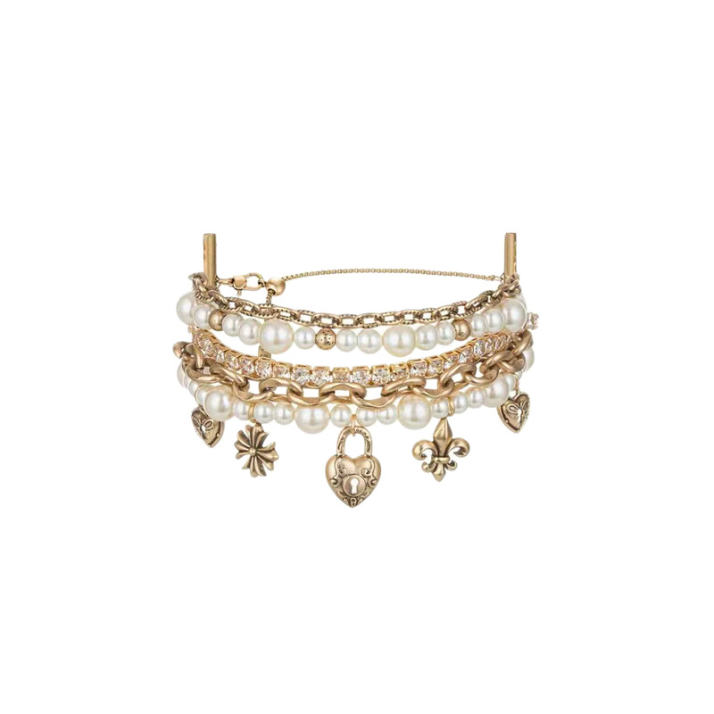Love Lock Series Pearl Heart Pendant Bracelet Multi-Layered Stackable Bracelet Love Lock Series Pearl Heart Pendant Bracelet Multi-Layered Stackable Bracelet